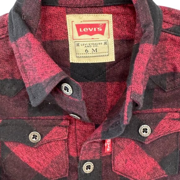 LEVI'S -  PLAID SHIRT - RE/BLACK - 100% COTTON - NWT - Picture 4 of 5